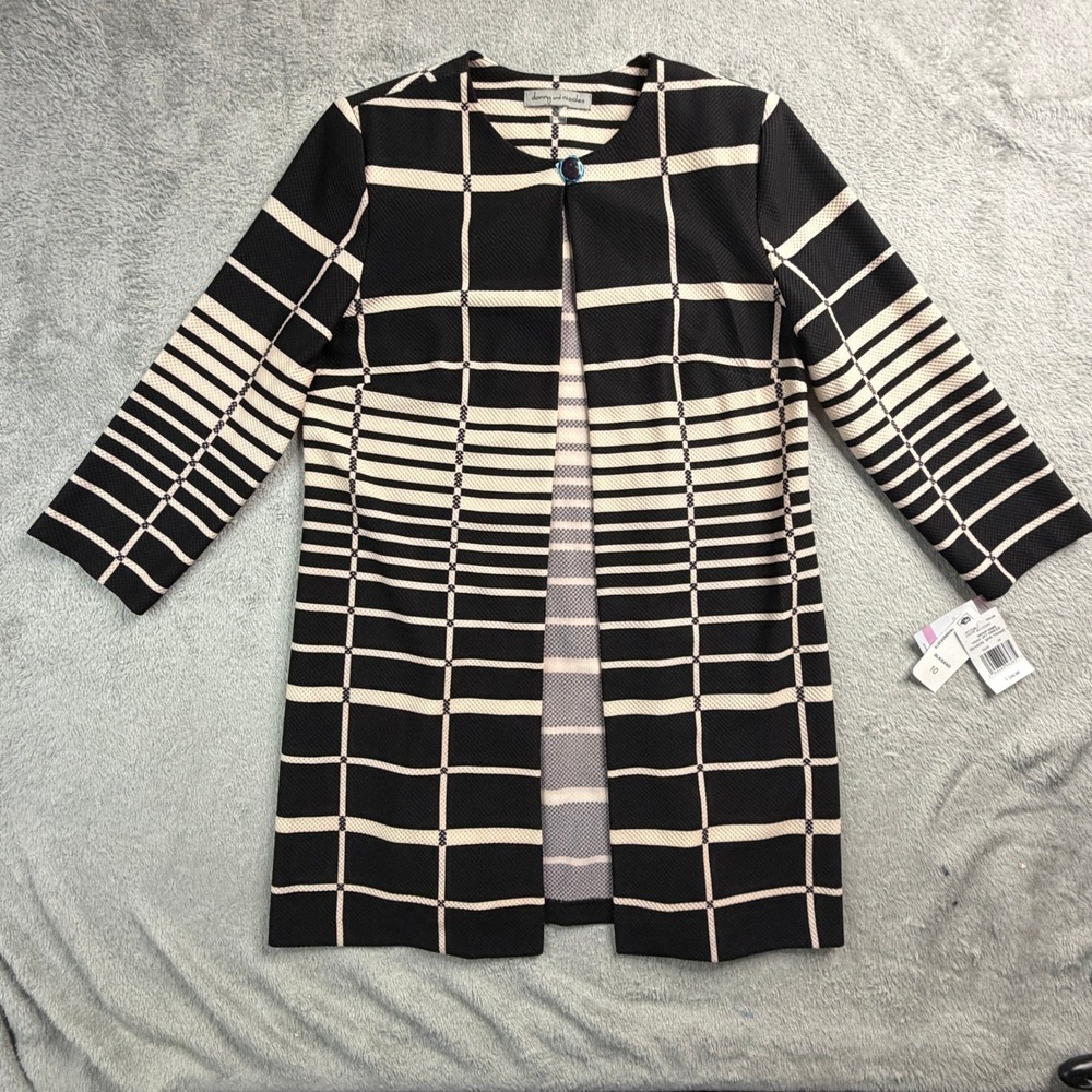 Danny and Nicole Womens Black Sand Grid Plaid Jacket 27023M Size 10